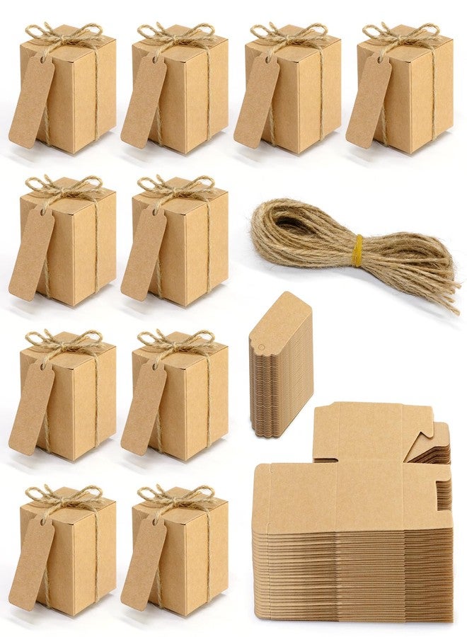Faylapa 50Pcs Brown Party Treat Boxes, Tiny Gift Boxes with DIY Tag, 2 x 2 x 2 inches Kraft Paper DIY Party Favor Boxes Candy Boxes Foldable for Wedding Bridal Shower Birthday Party - Image 1